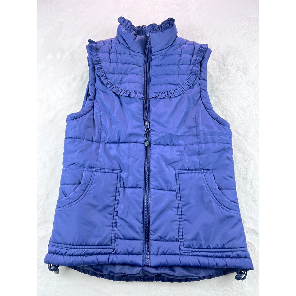 Polar Edge Womens Puffer Vest Small Blue Quilted Zip Front‎ Fleece Lined